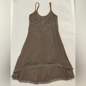 Miss Me Olive Green Crocheted High-low Dress, M